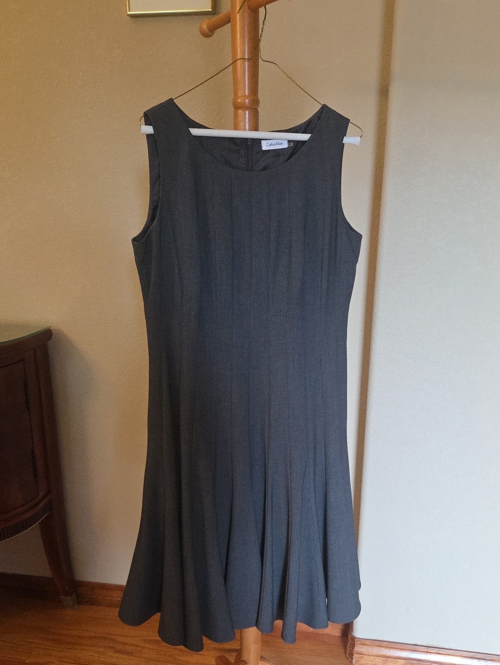 Calvin Klein Dark Gray Sleeveless Pleated A-Line Dress, Size 12